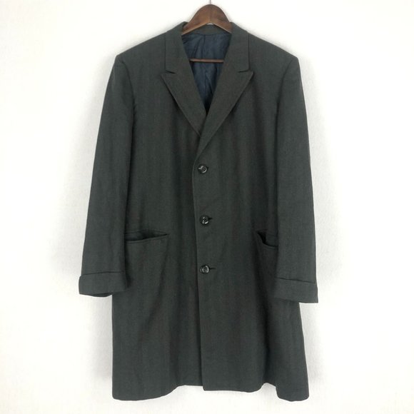 Botany 500 Vintage Brown Herringbone Trench Coat Men's Size 44R Long Pea Coat - Picture 1 of 11